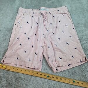 Tenth + Ocean Linen Flamingo Shorts Men L Short Pants Drawstring Elastic Pink